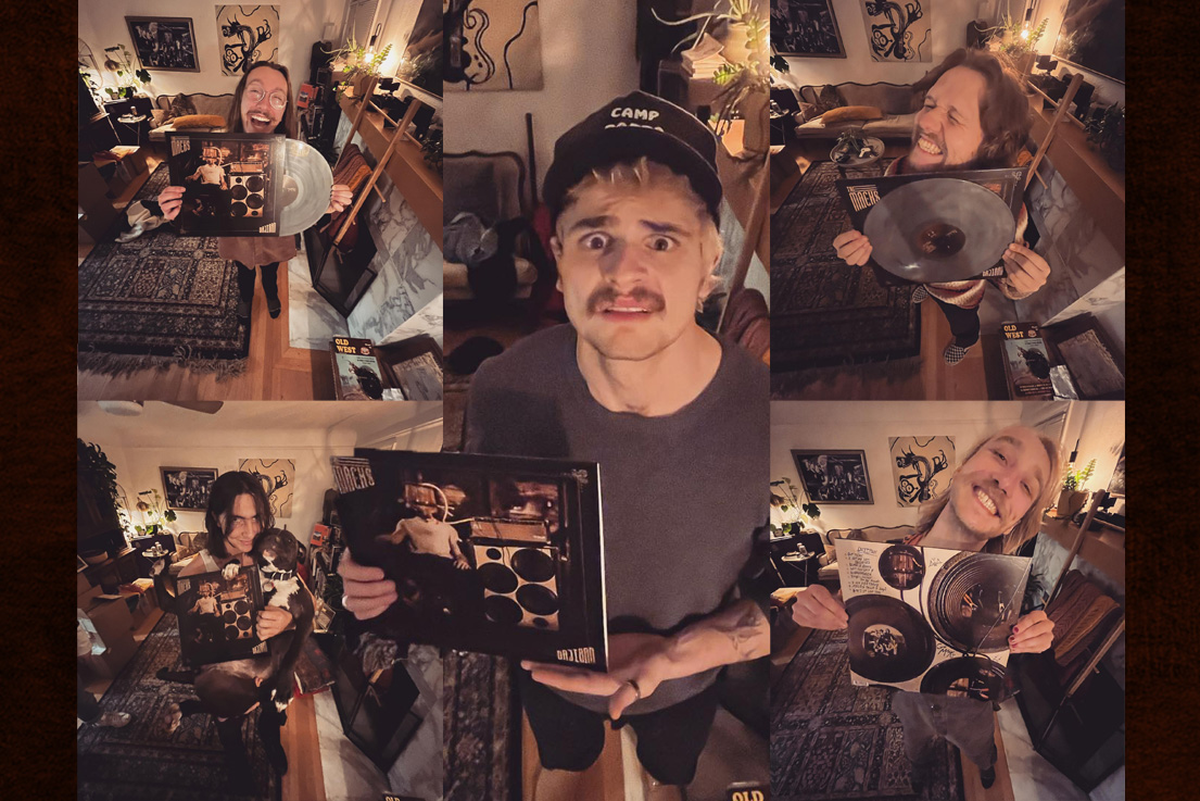 Collage of each member of The Macks holding a copy of the Dajiban vinyl