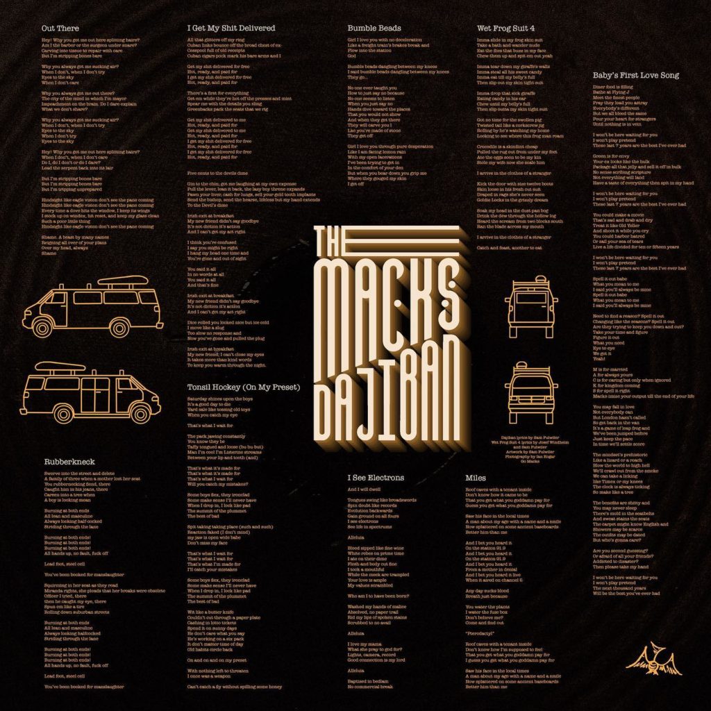Lyric sheet for songs on The Macks Dajiban album