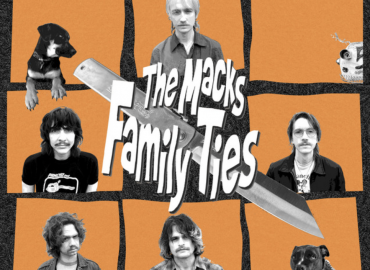 Members of The Macks in a grid that looks like The Brady Bunch intro to promote a new single, "Family Ties," from The Macks are a Knife Album