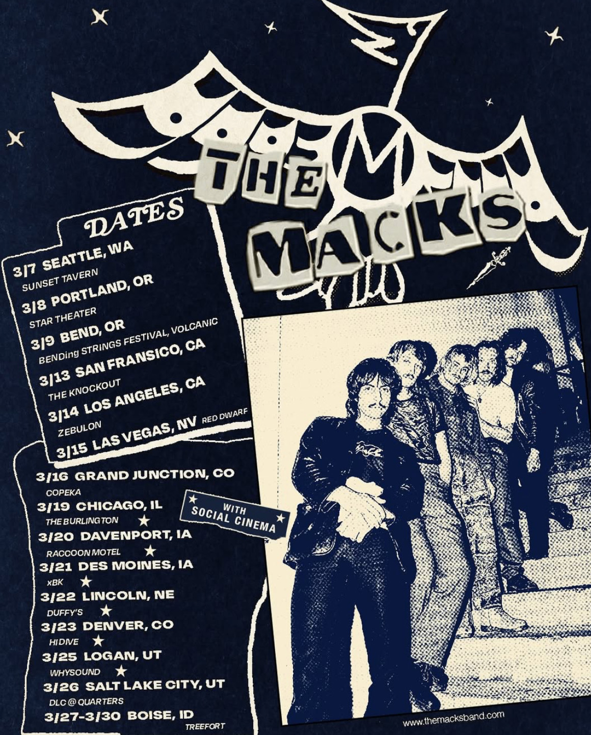 Tour poster with picture of The Macks and their dates for March 2025